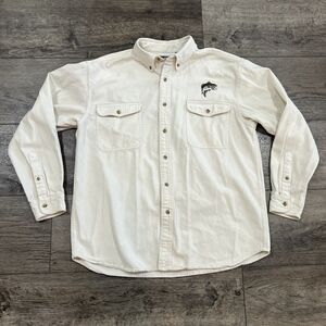 Vintage Reel Legends Long Sleeve Button Up Fishing Shirt Cream - Men’s Large